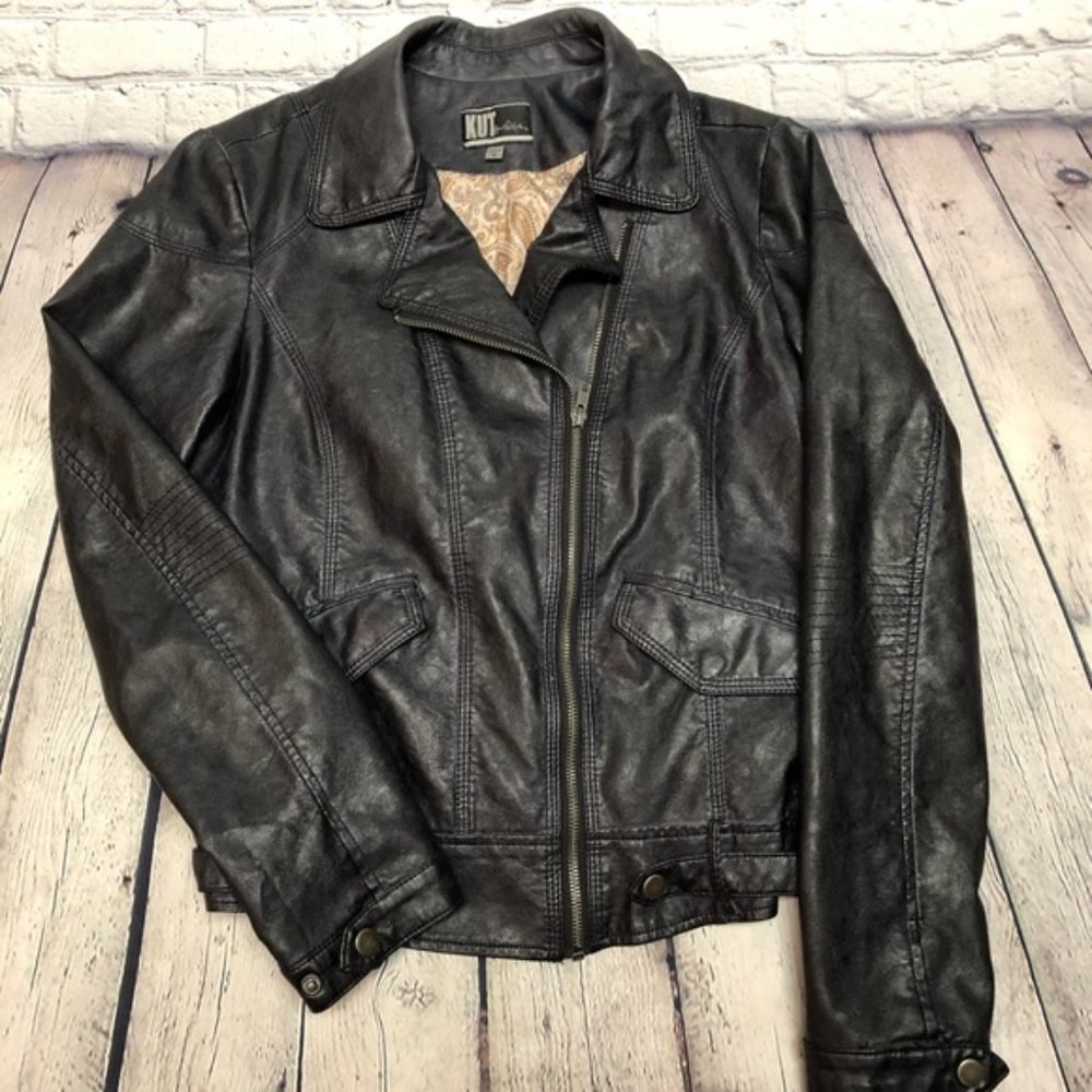 Kut from the Kloth Black Faux Leather Biker Jacket